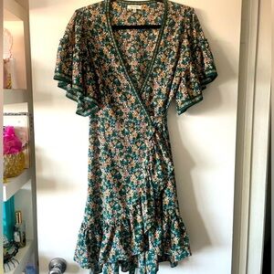 MAX STUDIO|Floral Boho Mini cocktail Dress|Green|Medium| EUC